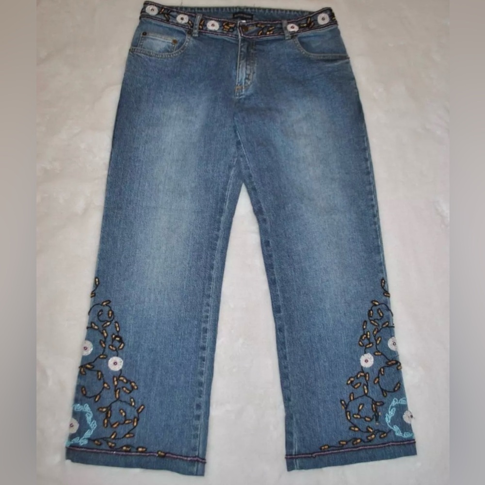 Boston Proper Light Blue Embroidered Cropped Jeans